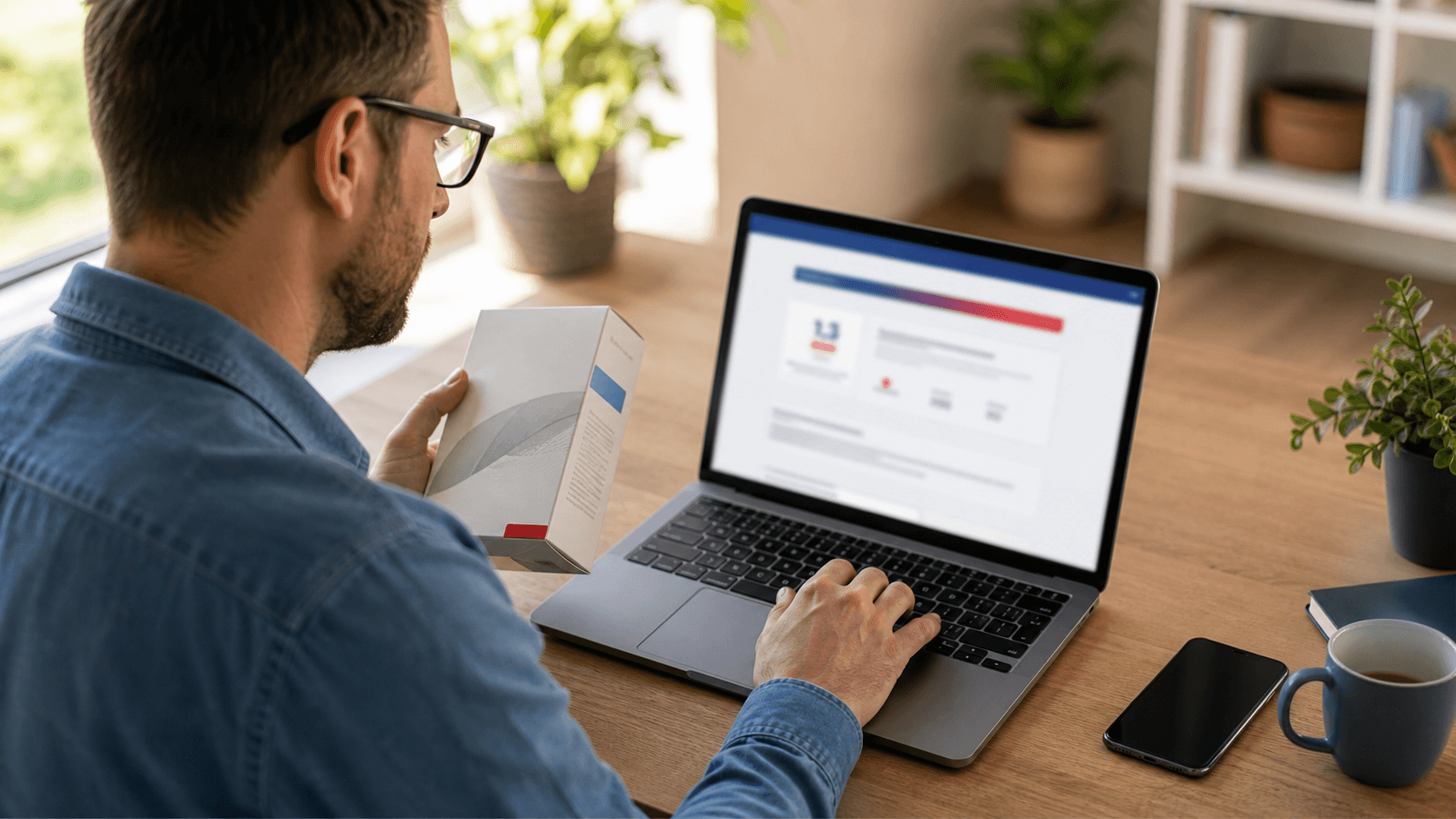 Consumer verifying a product license number before buying online